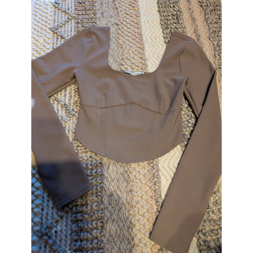 Abercrombie & Fitch Womens Mauve Brown Long Sleeve Corset Top Square Neck Small